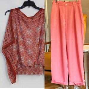 Two Piece Outfit Featuring Vintage Wide Leg Slacks & Coordinated Cape Top